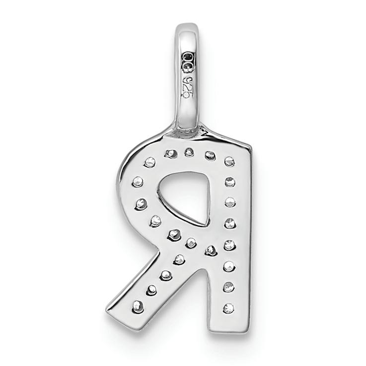 14K White Gold Diamond Letter R Initial Pendant
