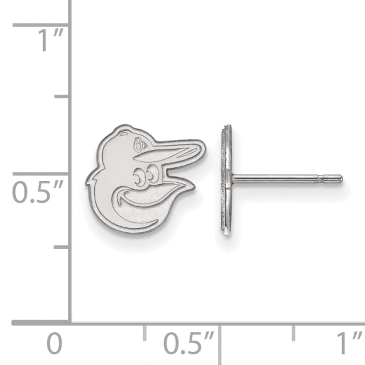 Rhodium Over Sterling Silver MLB LogoArt Baltimore Orioles Post Earrings