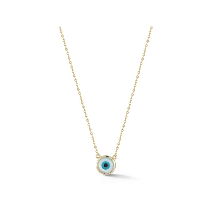 Bellissima Gold 14K Yellow Gold Mother of Pearl Round Evil Eye Pendant Necklace