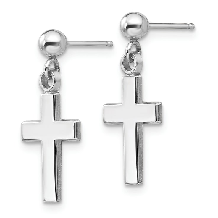 Rhodium Over 14k White Gold Polished Cross Dangle Earrings