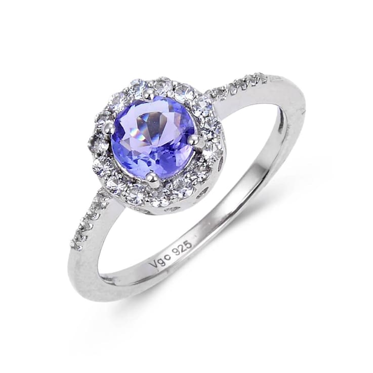 Blue Tanzanite with White Topaz Accents Sterling Silver Halo Ring