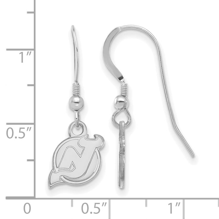 Rhodium Over Sterling Silver NHL New Jersey Devils LogoArt Dangle Earrings