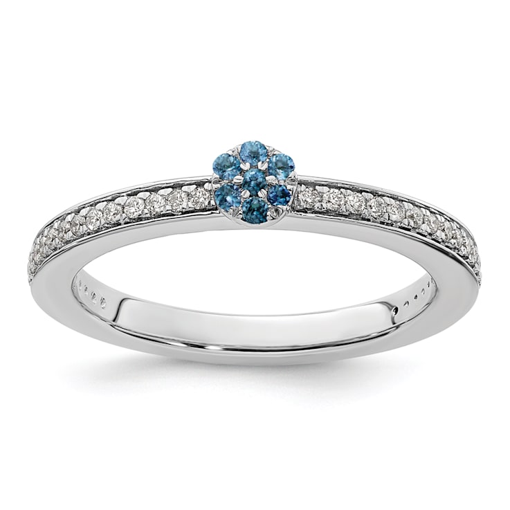 14K White Gold Stackable Expressions Swiss Blue Topaz and Diamond Ring 0.075ctw