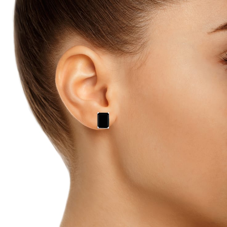 Black onyx sterling silver stud earrings clearance