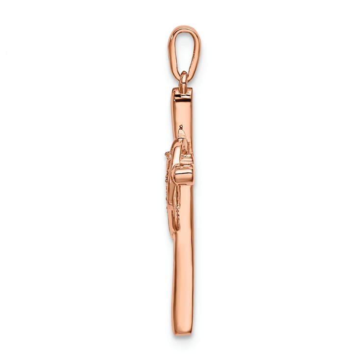 14K Rose Gold Cross with Heart Diamond Pendant