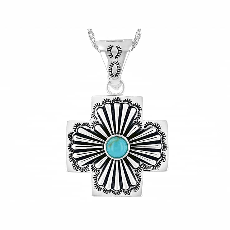 Kingman Turquoise Cross Enhancer In Sterling Silver