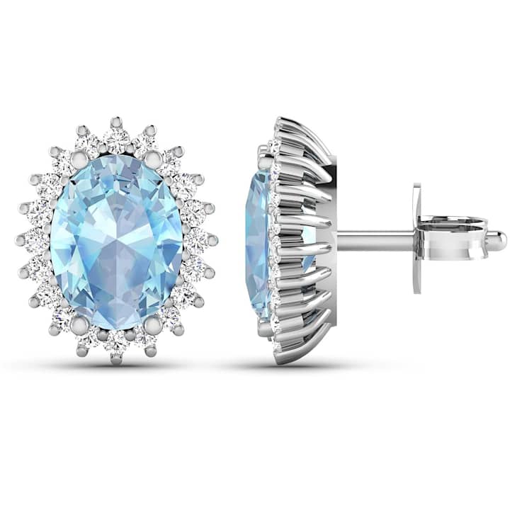 1.92ctw 14K White Gold Aquamarine and White Diamond Halo Earrings