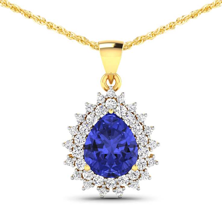 3.25ctw 14K Yellow Gold Tanzanite and White Diamond Pendant with 18 inch
Cable Chain