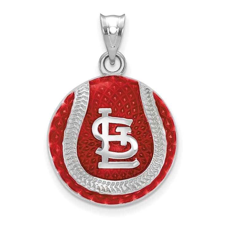 Rhodium Over Sterling Silver MLB St. Louis Cardinals LogoArt Enameled  Pendant - 1DZCJL