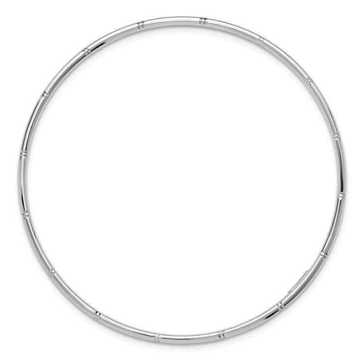 Rhodium Over 14k White Gold 2mm Diamond-Cut and Polished Slip On Bangle Bracelet