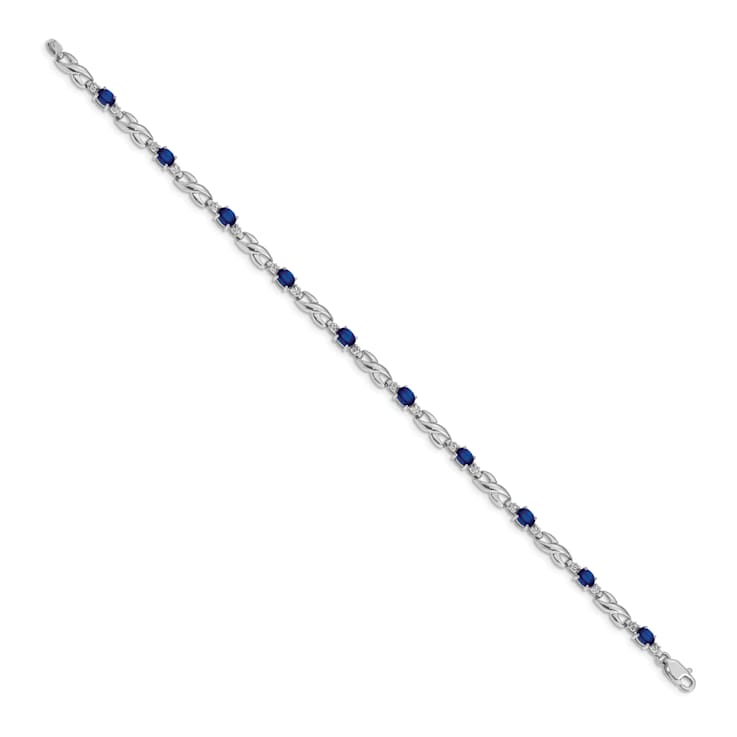 Rhodium Over 14k White Gold Diamond and Sapphire Bracelet