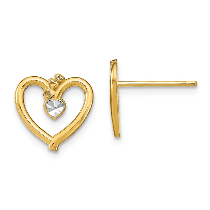 14K Two-tone Gold Diamond-Cut Heart Stud Earrings
