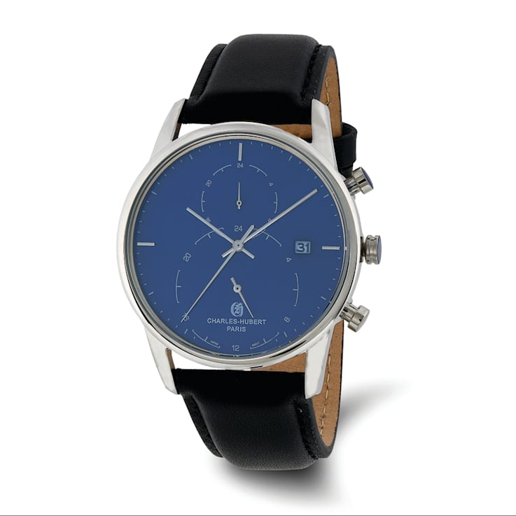 Charles Hubert Men's Stainless Steel Blue Dial Dual Time Watch