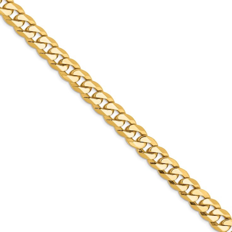 14k Yellow Gold Polished Solid 8mm Flat Beveled Curb Link 28 Inch Chain