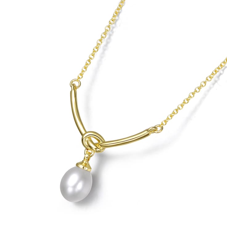 Pear Shape Freshwater Pearl Y-Necklace In 14K Gold Over Sterling Silver
