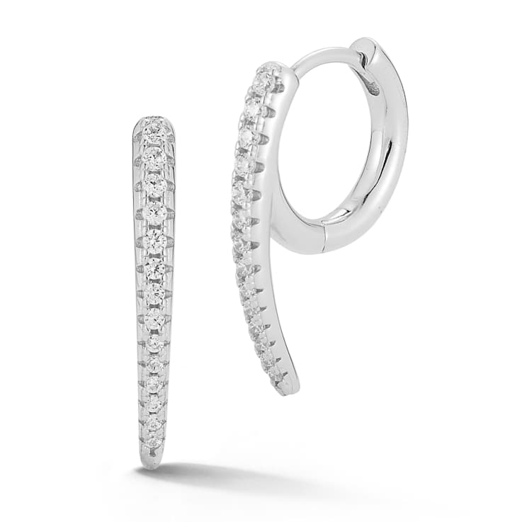 Rachel Zoe Thin Pave CZ Curved Huggie Earrings in Rhodium Over Sterling Silver