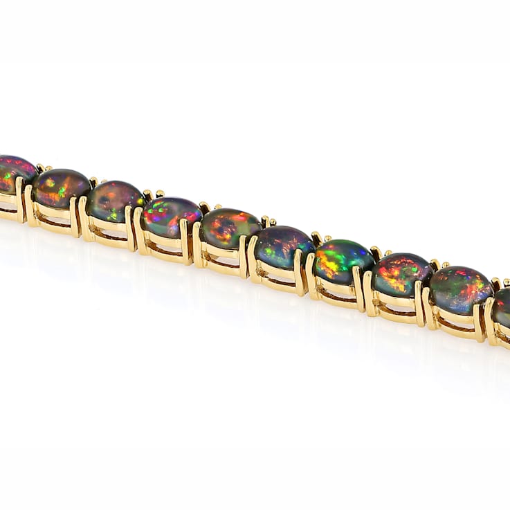 Black Opal Oval Tennis Bracelet In 18K Gold Over Sterling Silver 7.37ctw