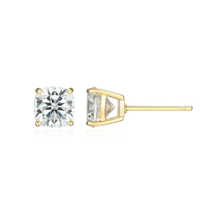 Square Cushion Cut Moissanite 14k Yellow Gold Over Silver Stud Earrings
2.60ctw DEW