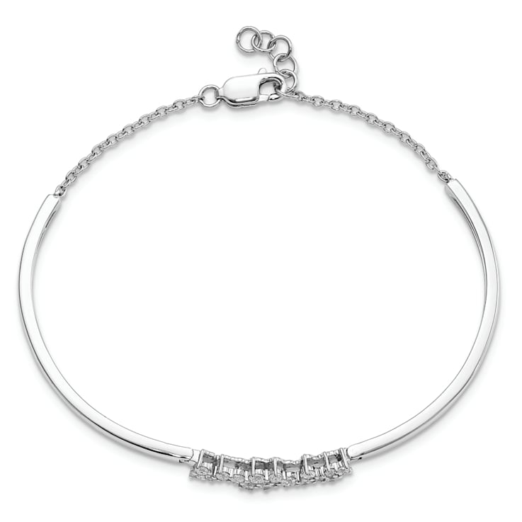 Rhodium Over 14k White Gold Diamond Bangle Bracelet