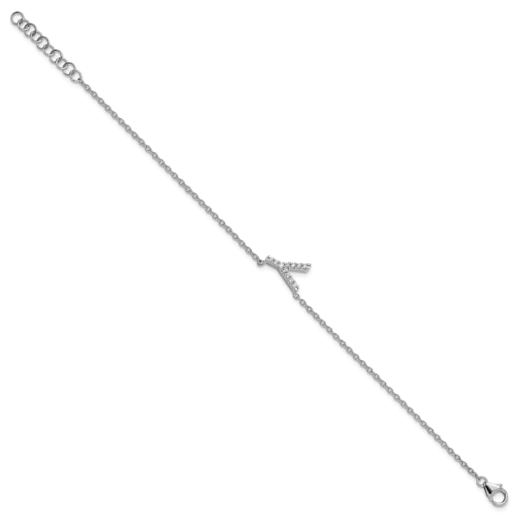 Rhodium Over 14k White Gold Diamond Sideways Letter Y Bracelet