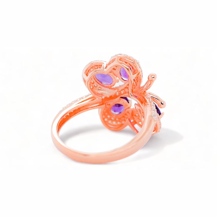 6x4mm Oval Amethyst and White CZ 18K Rose Gold Over Sterling Silver
Ring, 1.50ctw