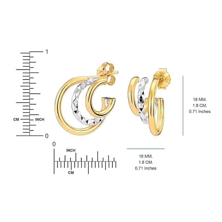 14K Yellow Gold Over Sterling Silver Two-Tone Triple Hoops
