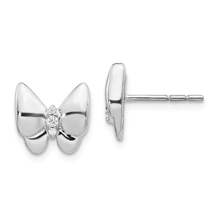 Rhodium Over 14k White Gold Diamond Butterfly Stud Earrings