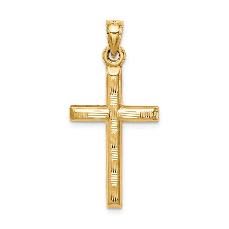 14k Yellow Gold Diamond-Cut Cross Pendant
