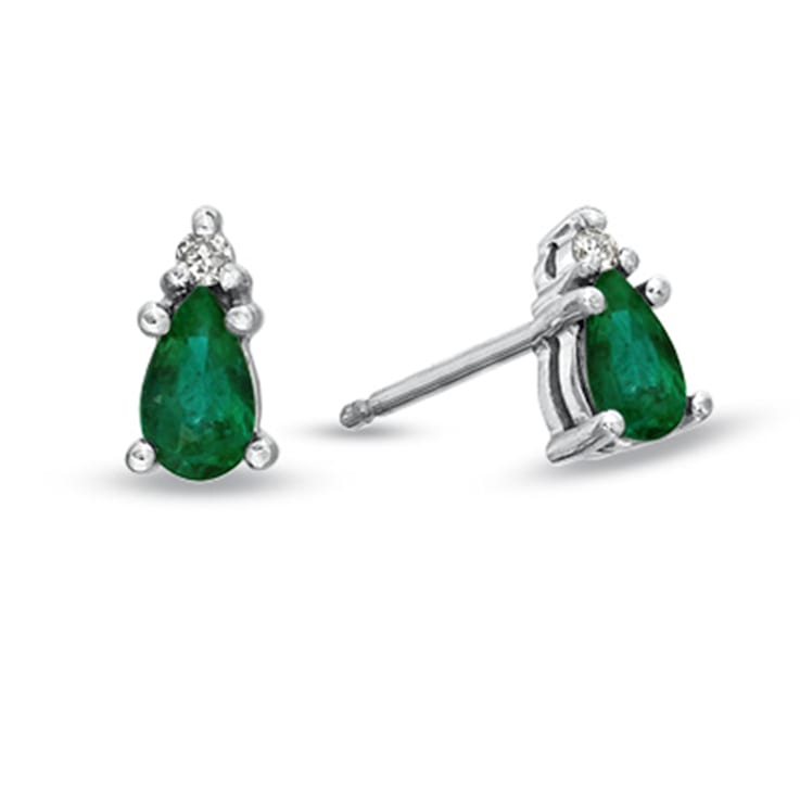 0.42ctw Pear Shaped Emerald and Diamond Earrings in 14k White Gold