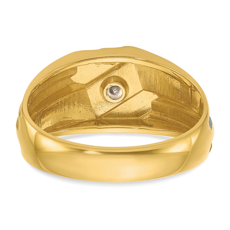 10K Yellow Gold with Black Rhodium Men's Polished and Grooved Diamond
Ring 0.15ctw