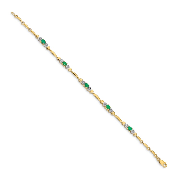 14k Yellow Gold and Rhodium Over 14k Yellow Gold Diamond and Emerald Bracelet