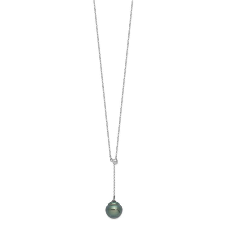 Rhodium Over Sterling Silver 9-10mm Baroque Tahitian Saltwater Cultured
Pearl Necklace