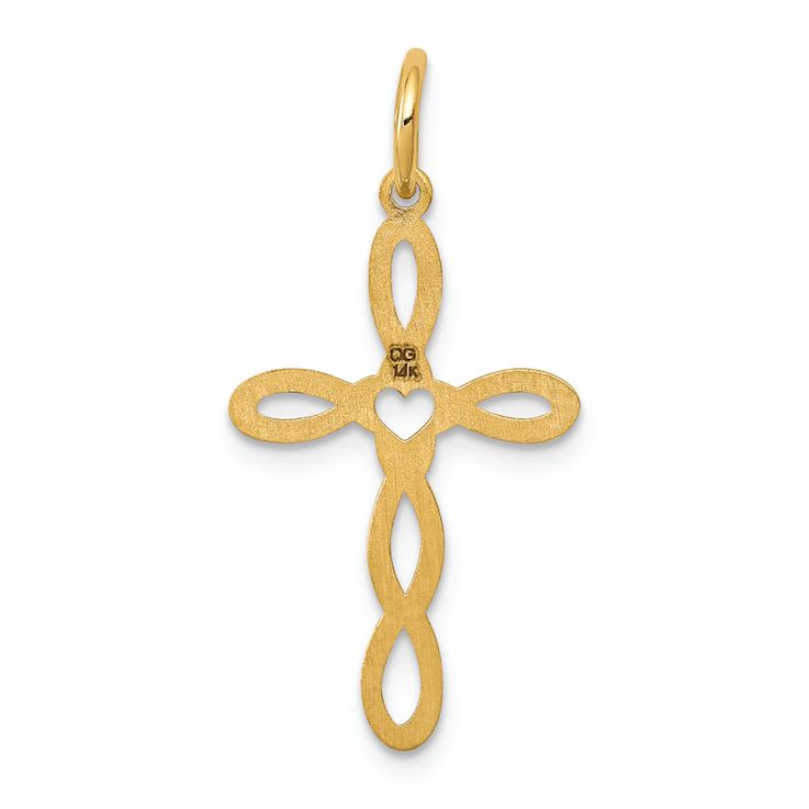 14k Yellow Gold Satin Loop with Center Heart Cross Pendant