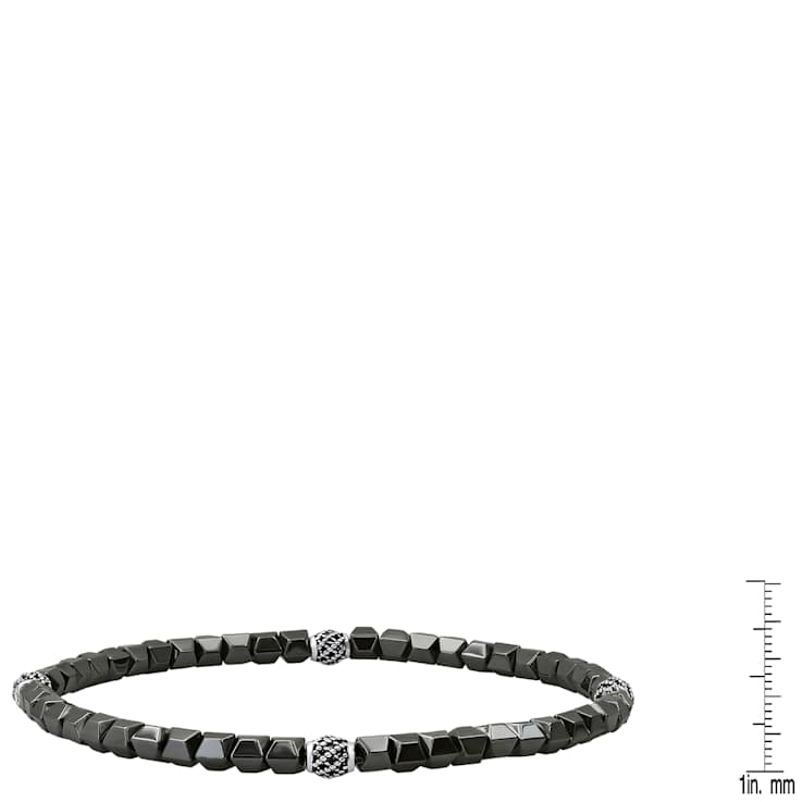 Gray Hematite Beaded Stretch Bracelet In Sterling Silver