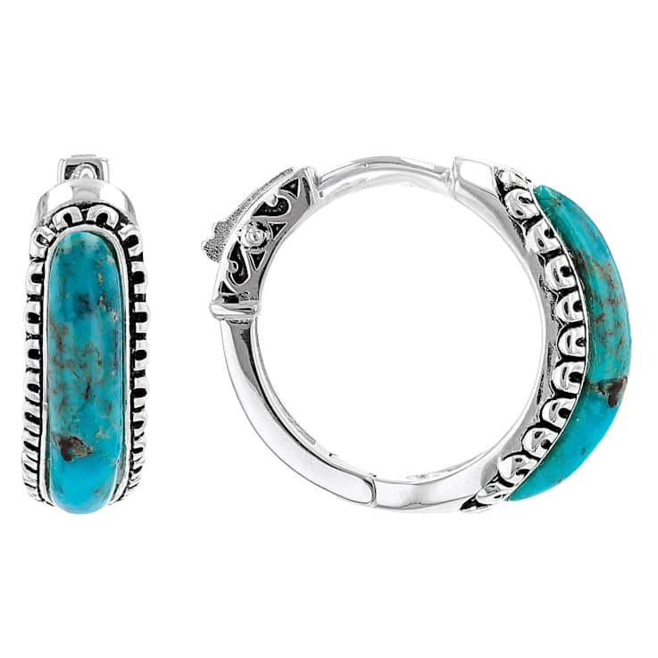 Turquoise Inlay Hoop Earrings In Sterling Silver