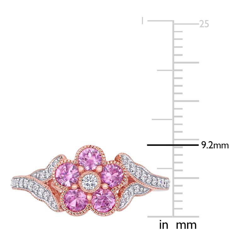 Pink Sapphire and Diamond 10K Rose Gold Ring 0.78ctw