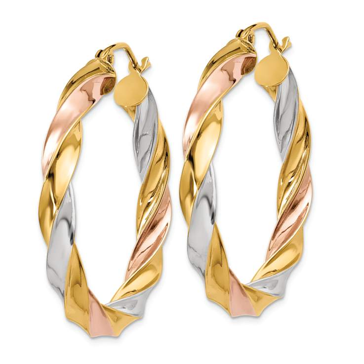 14k Tri-color Gold 1 5/16" Light Twisted Hoop Earrings
