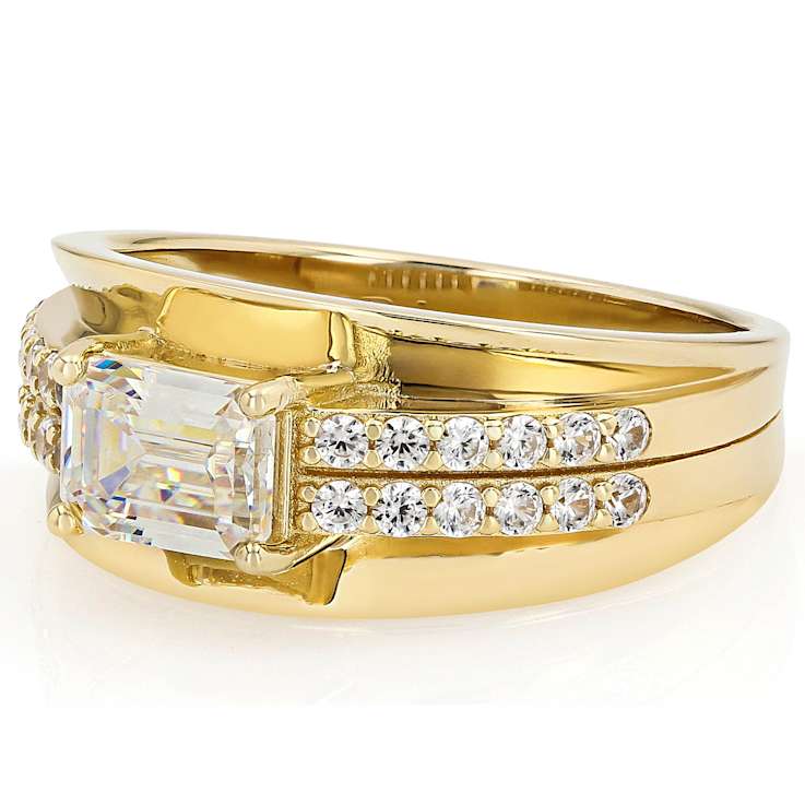 Diamond Simulant And Zircon Ring In 18K Gold Over Sterling Silver