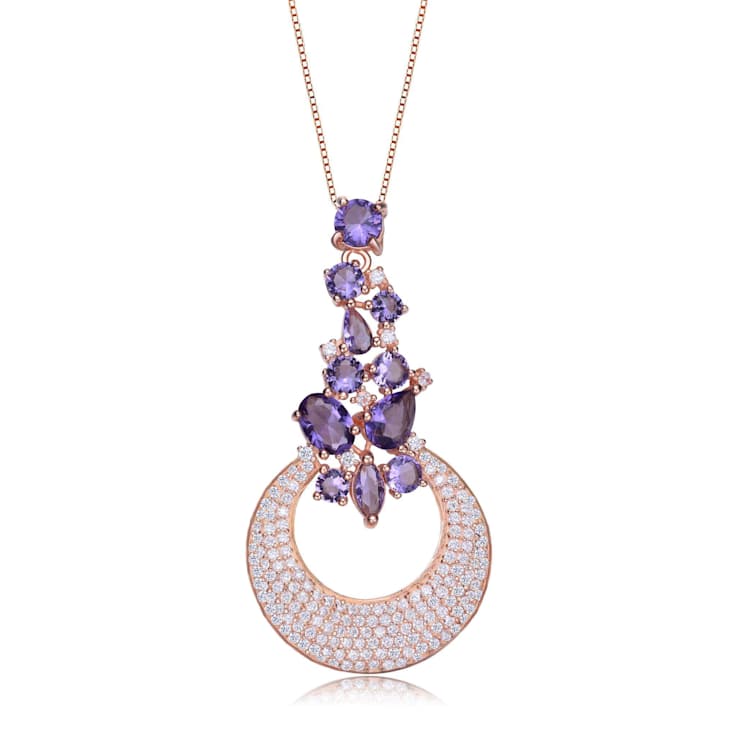 Amethyst Color CZ Cluster Pendant Necklace In 18K Rose Gold Over
Sterling Silver