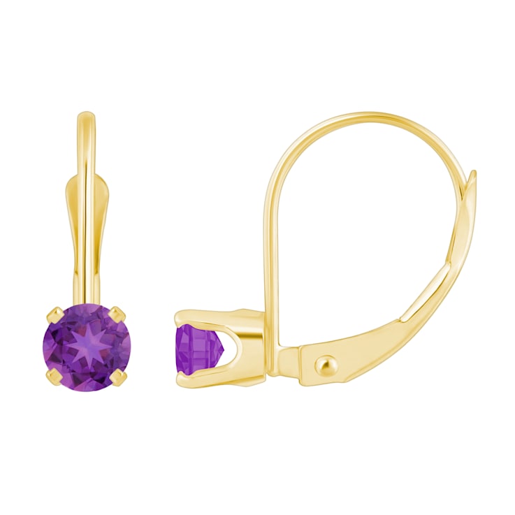 4mm Round Amethyst 14k Yellow Gold Drop Earrings