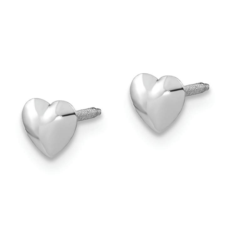 Rhodium Over 14k White Gold Children's 5mm Heart Stud Earrings