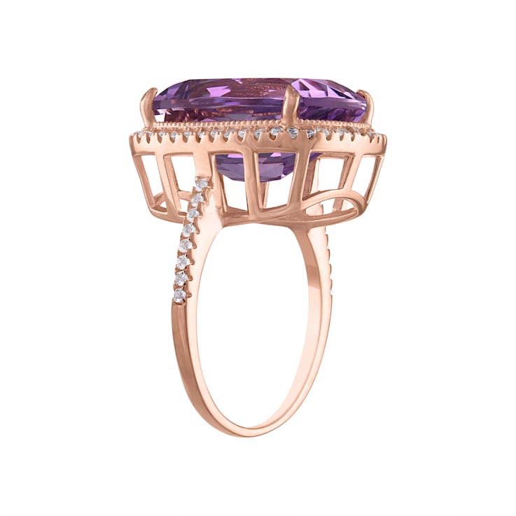 Amethyst Halo 14K Rose Gold Over Sterling Silver Ring 13.04 ctw