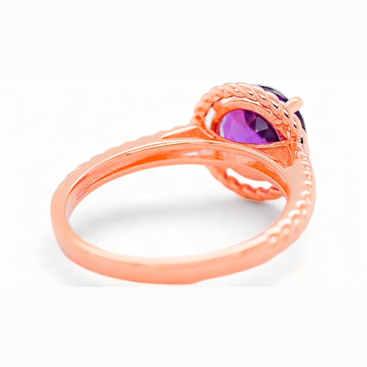 6x4mm Oval Amethyst 18K Rose Gold Over Sterling Silver Ring, 0.50ctw