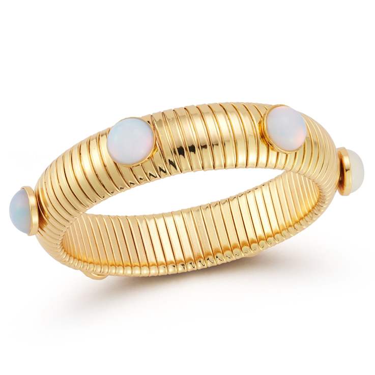 Rachel Zoe Moonstone Simulant Tubogas Bold Bangle in 14K Gold Over Brass