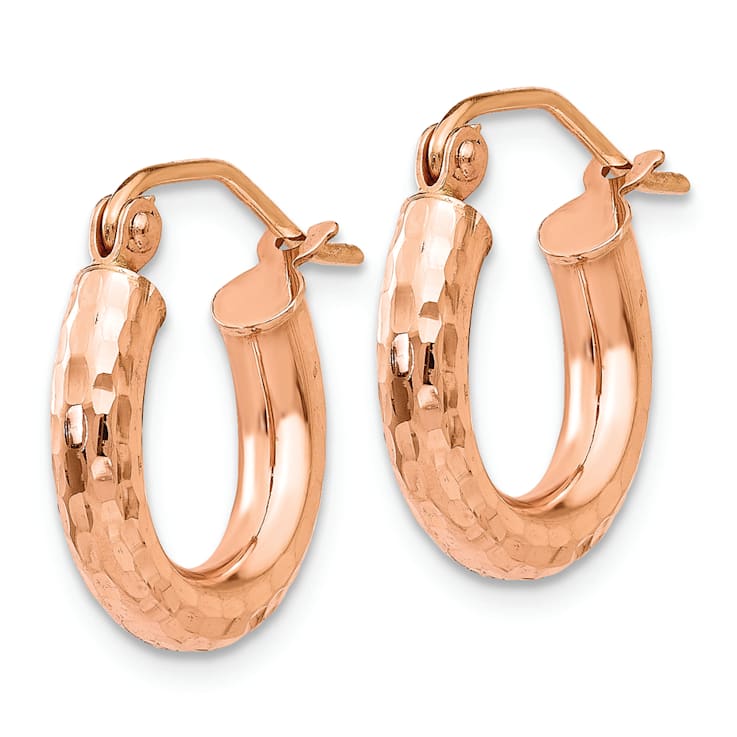 14k Rose Gold 9/16" Polished Small Diamond-cut Tube Hoop Earrings