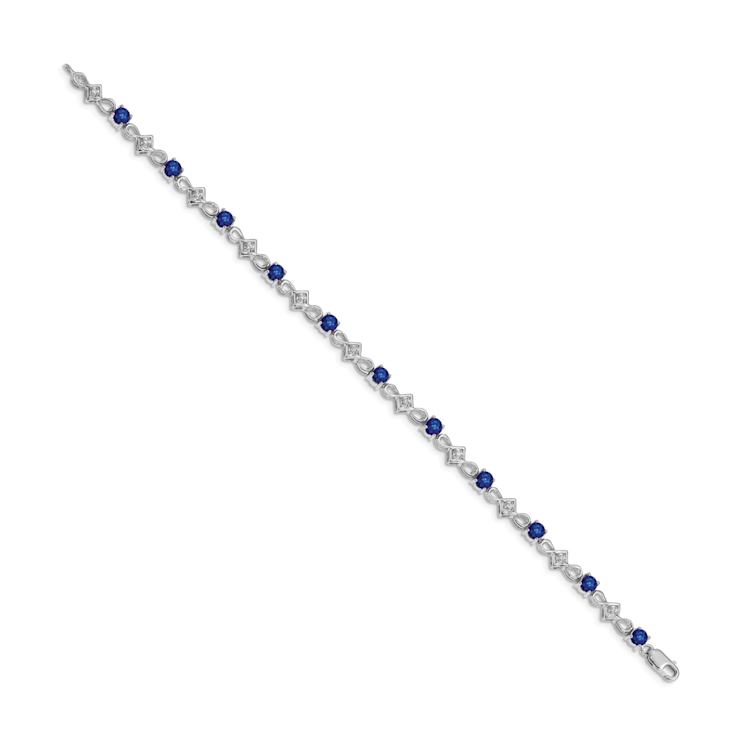 Rhodium Over 10k White Gold Diamond and Sapphire Bracelet