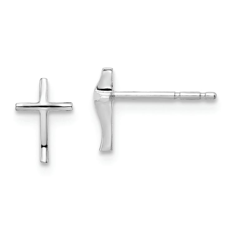 Rhodium Over 14k White Gold Children's Cross Stud Earrings