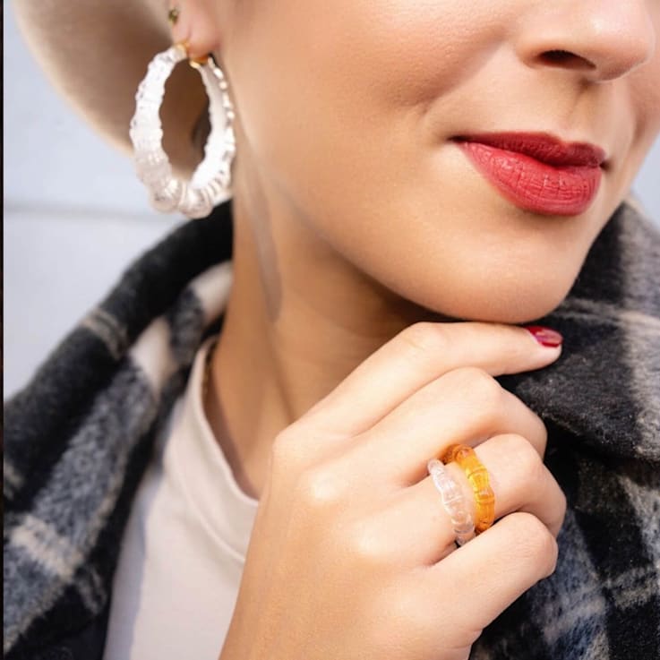 14K Yellow Gold Over Sterling Silver Acrylic and Hand Painted Enamel
Bamboo Illusion Hoops in Dove