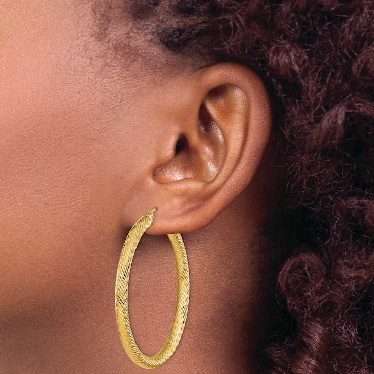 14k Yellow Gold Diamond-cut 2" Round Hoop Earrings