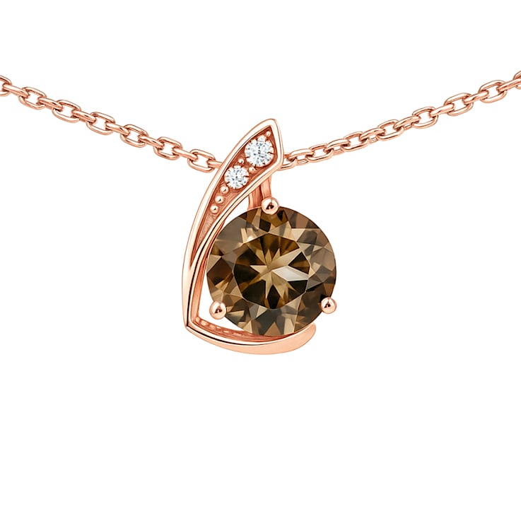 Natural Brown Smoky Quartz 14K Rose Gold Over Sterling Silver Round
Shape Pendant with Chain